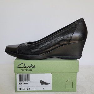 CLARKS Artisan Neala Moon Slip-On Wedge Pumps- Black color- Women's Size 9M